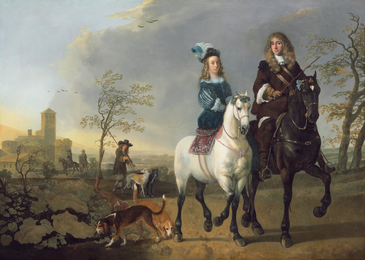 Lady and Gentleman on Horseback, c. 1655, uusittu 16601665. tekijältä Aelbert Cuyp