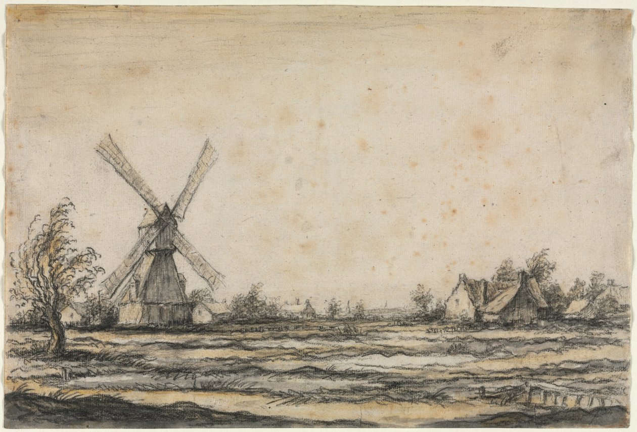 Maisema tuulimyllyllä lähellä maalaistaloa tekijältä Aelbert Cuyp