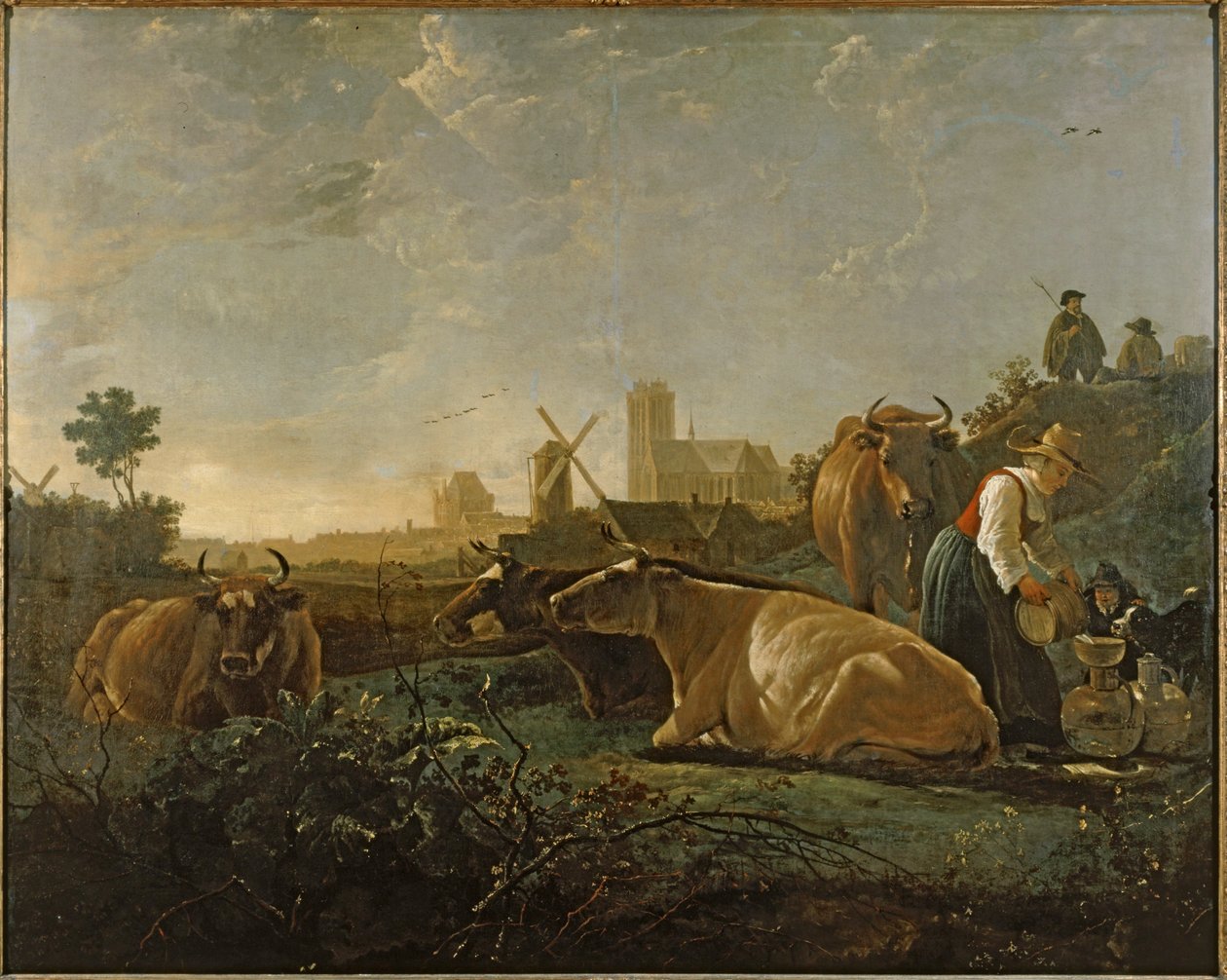 Maitotyttö ja karja lähellä Dordrechtia ... (maalaus kankaalle) tekijältä Aelbert Cuyp