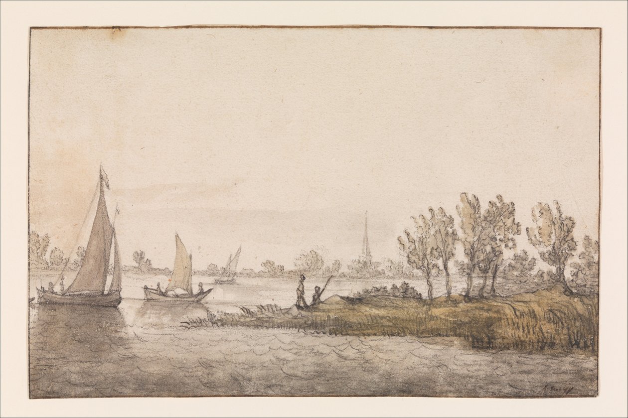 Jokimaisema purjeveneineen tekijältä Aelbert Cuyp