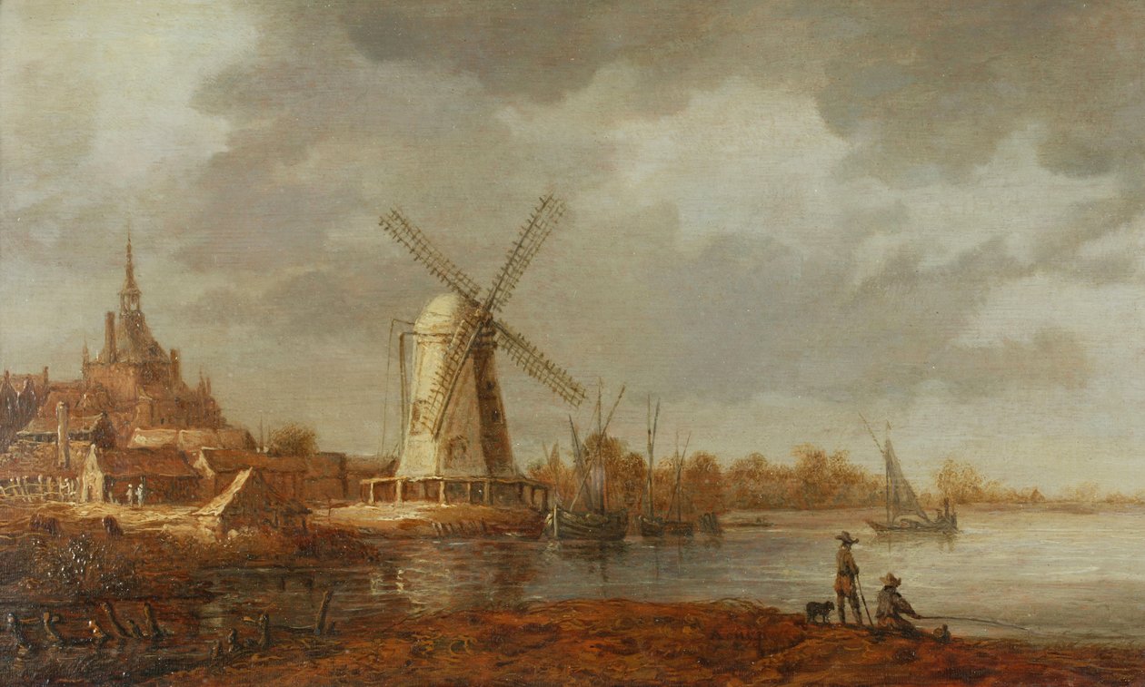 Jokimaisema näköalalla Dordrechtiin (öljy paneelille) tekijältä Aelbert Cuyp