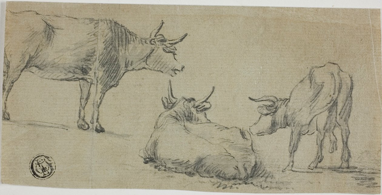 Kolme luonnosta lehmistä tekijältä Aelbert Cuyp