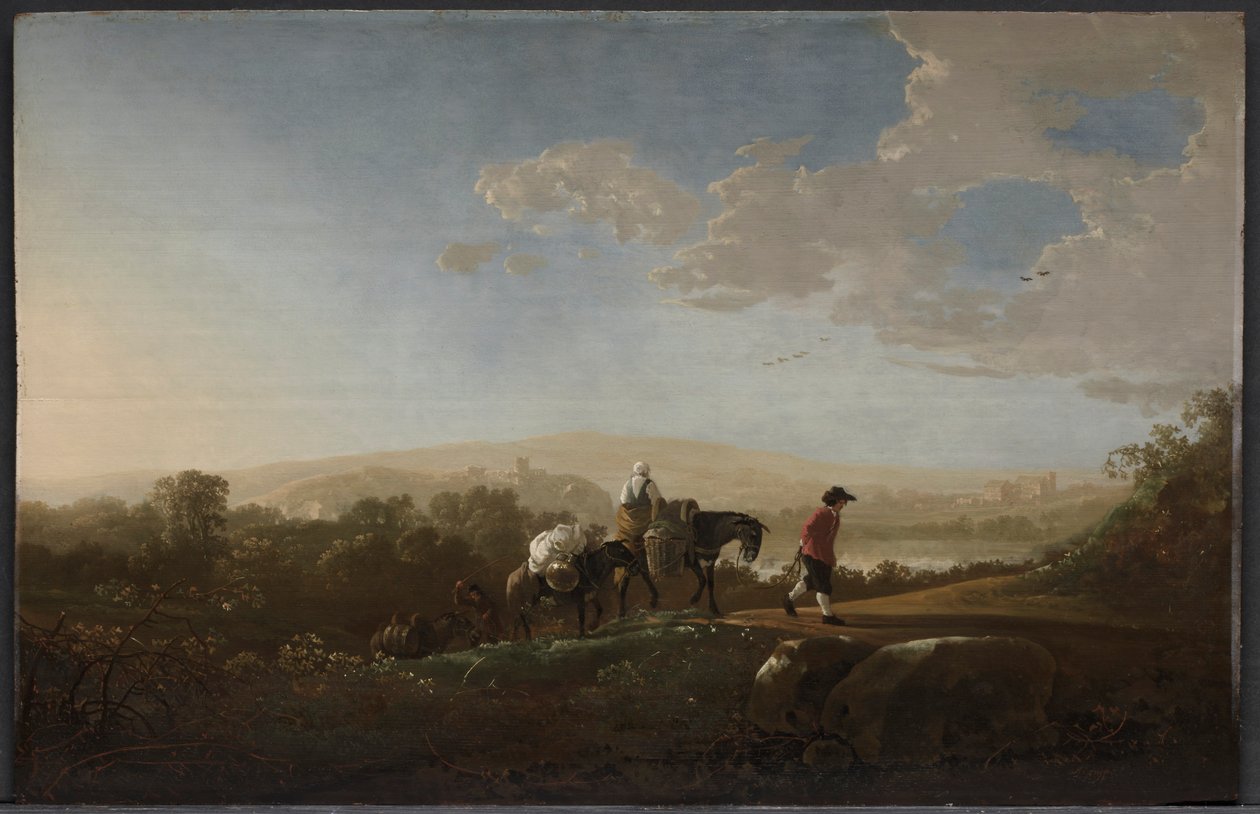 Matkailijat paikassa Hilly Countryside, c. 1650. tekijältä Aelbert Cuyp