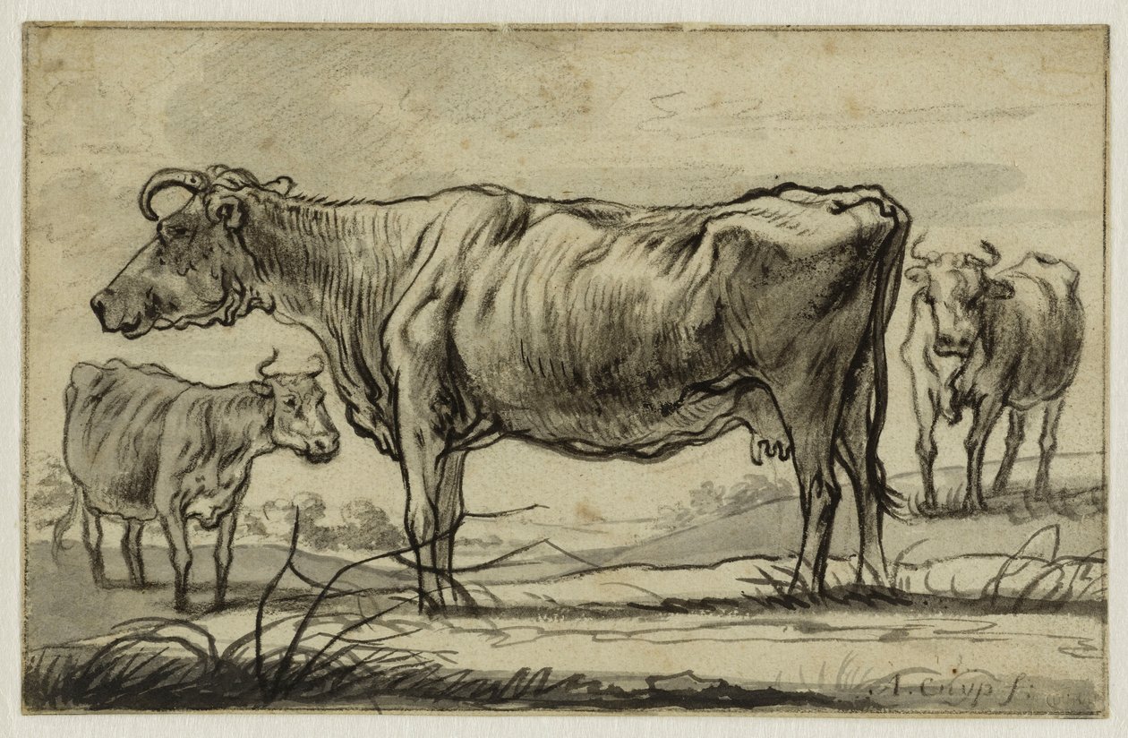 Kolme lehmää laitumella (Lugt 16) tekijältä Aelbert Cuyp