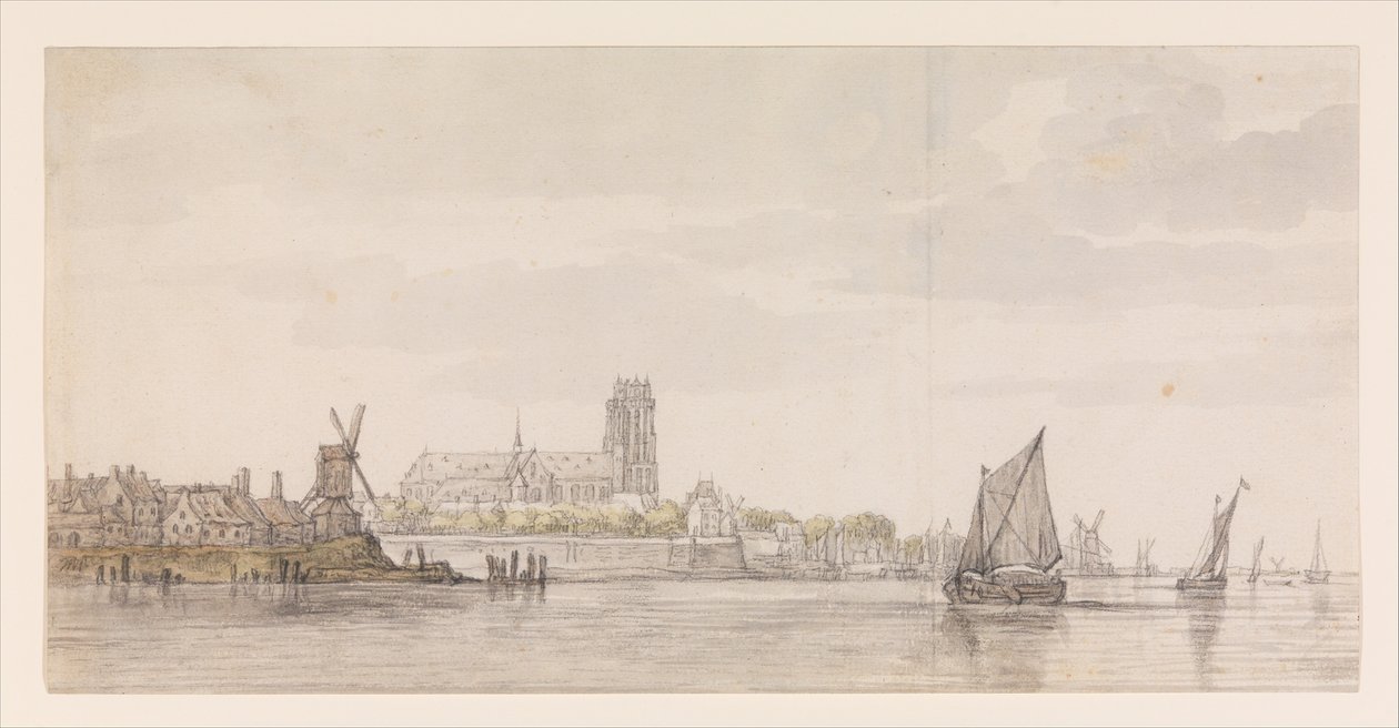 Näkymä Dordrechtin Grote Kerkille Maasjoelta tekijältä Aelbert Cuyp