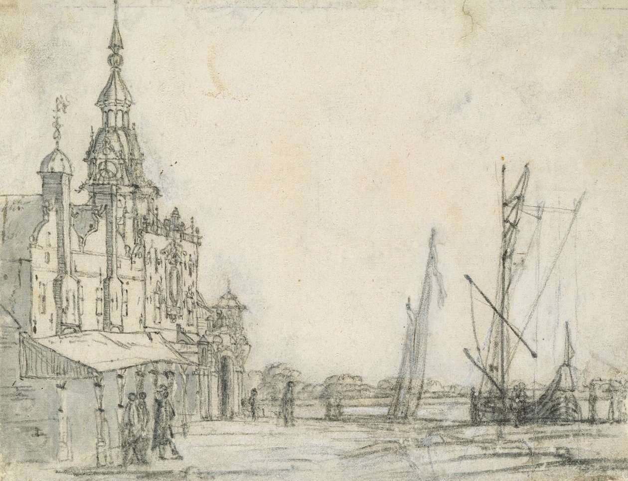 Näkymä Groothoofdspoortille koillisesta, Dordrecht, 1618 (liitu paperille) tekijältä Aelbert Cuyp