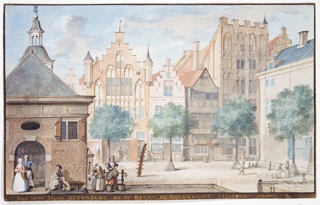Näkymä Wijnstraatille, Dordrecht 1745 tekijältä Aert Schouman