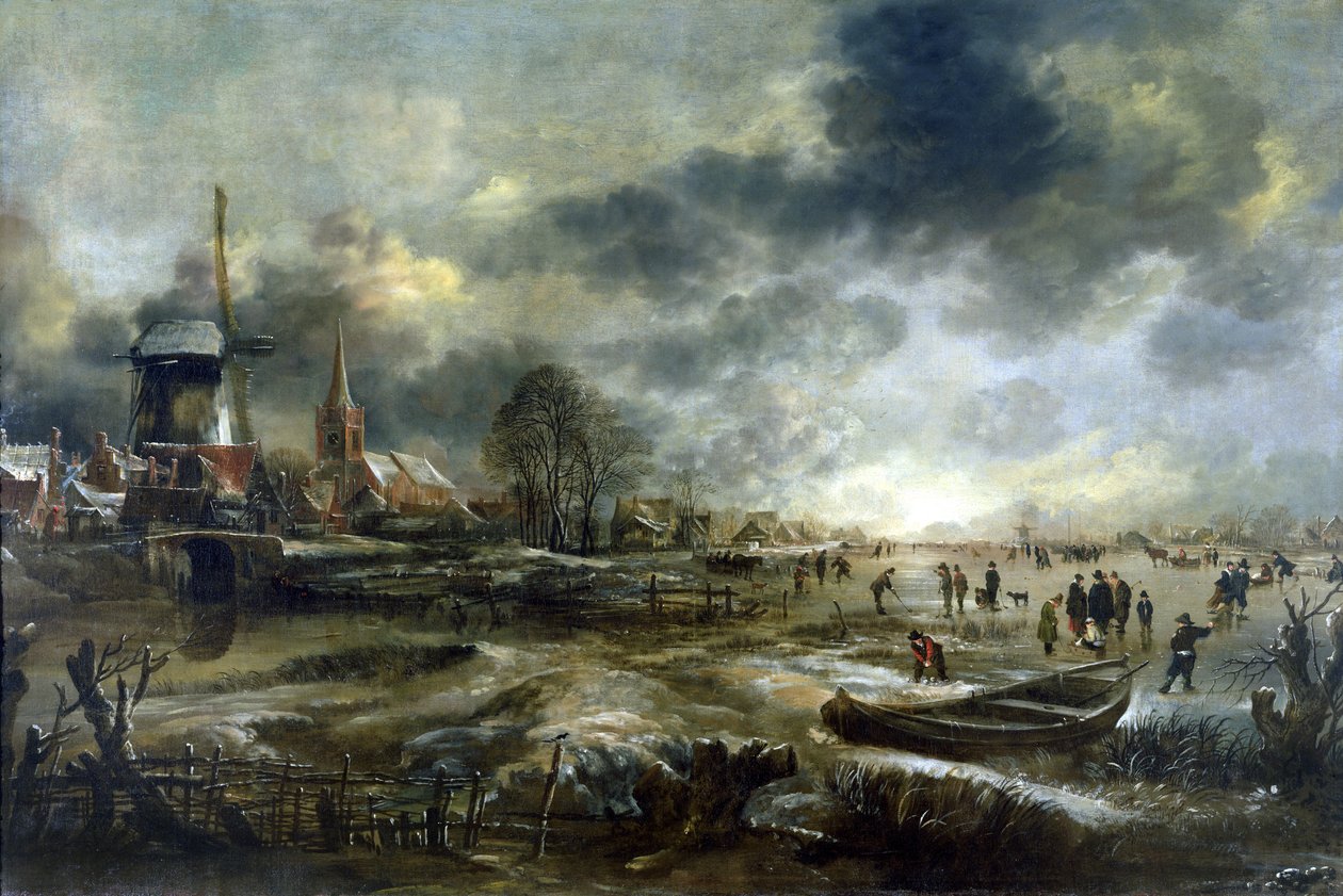 Frozen River Scene tekijältä Aert van der Neer