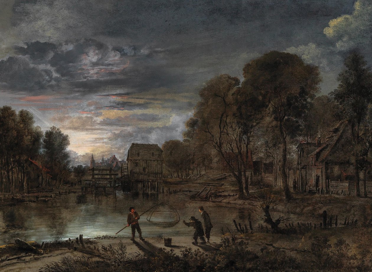 Yömaisema kalastajien kanssa. tekijältä Aert van der Neer