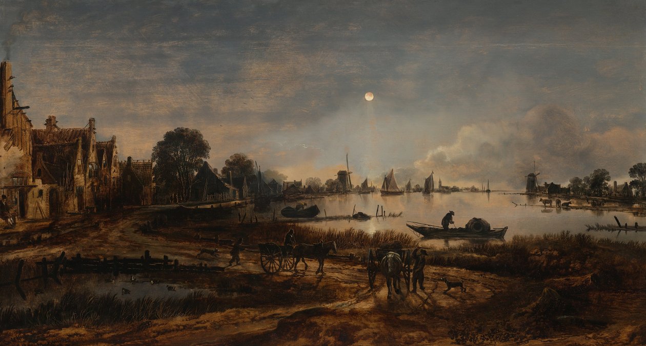 Jokinäkymä kuunvalossa, c. 1645 tekijältä Aert van der Neer