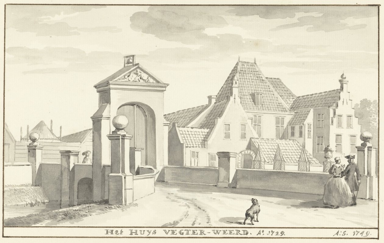 Hazathe Vechterweerd lähellä Zwollea vuonna 1729 Het HUYS VEGTER-WEERD Ao 1729 (otsikko esineessä) tekijältä Aert Schouman