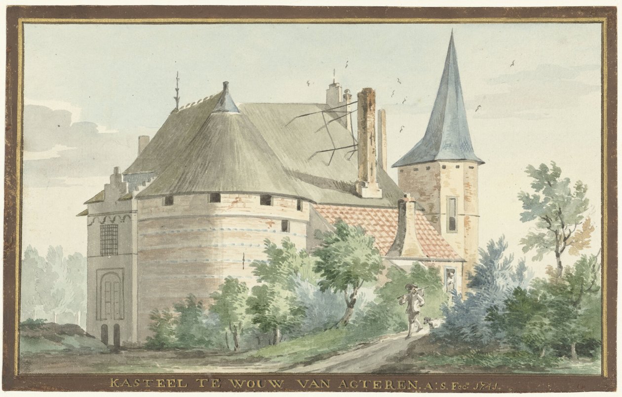 El castell de Wouw CASTLE IN WOW VAN AGTEREN (títol sobre objecte)acabat tekijältä Aert Schouman