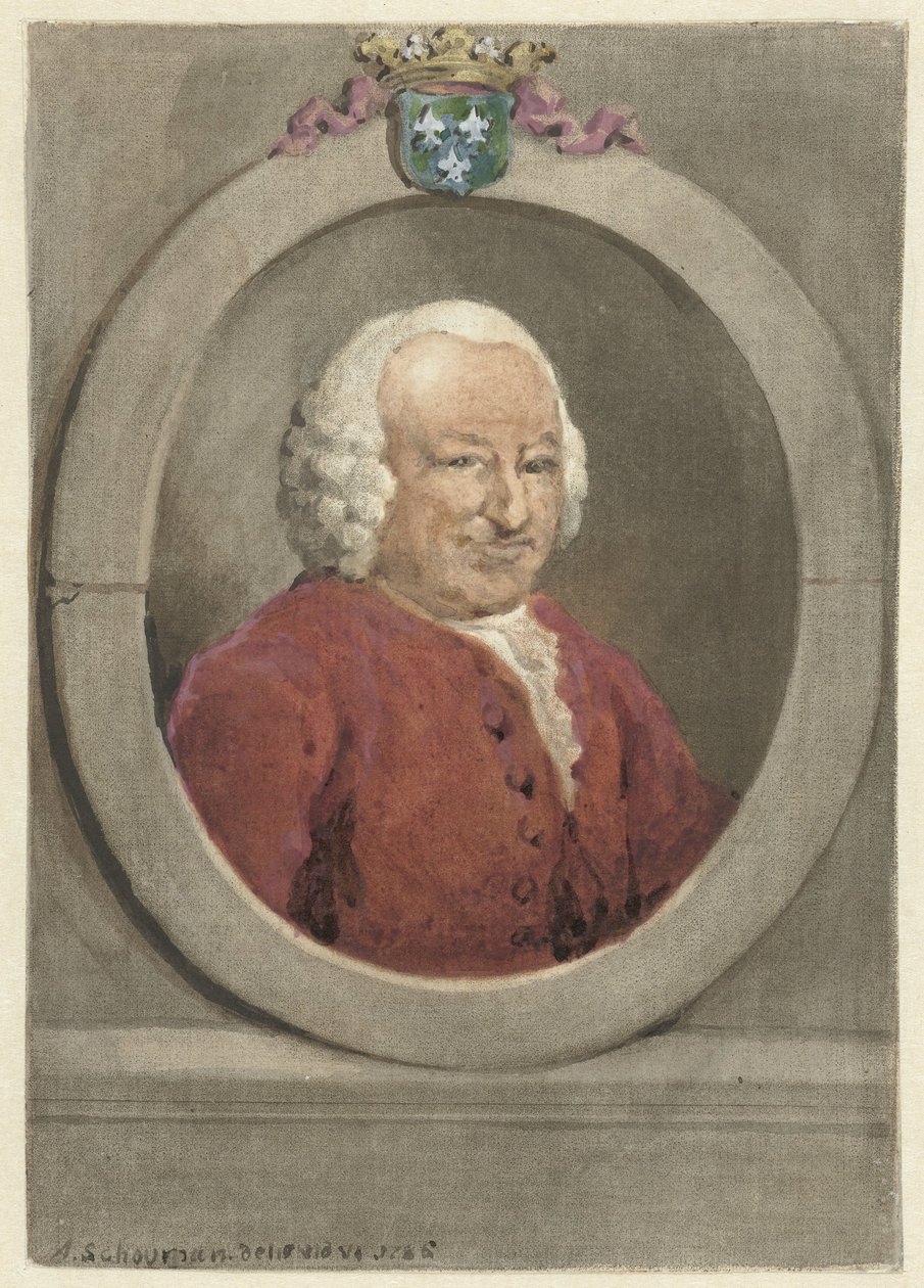 Johan Hudde Dedelin muotokuva, soikea, oikealla tekijältä Aert Schouman