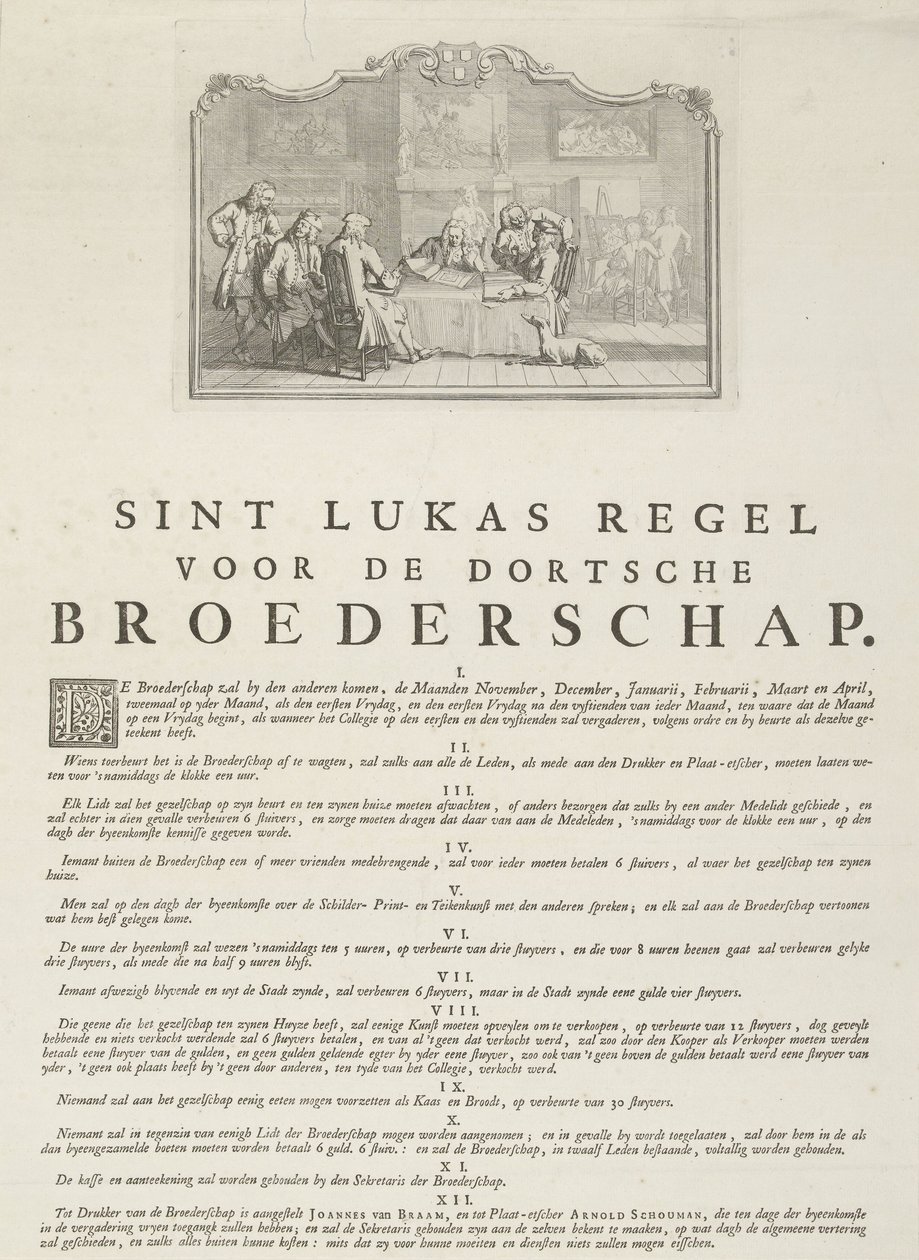 Dordrechtin Pyhän Luukkaan killan säännöt, 1736. tekijältä Aert Schouman