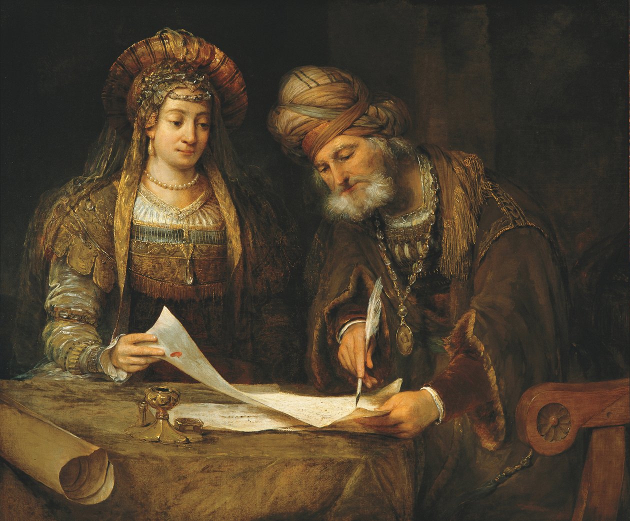 Esther ja Mordokai, 1675 tekijältä Aernt de Gelder