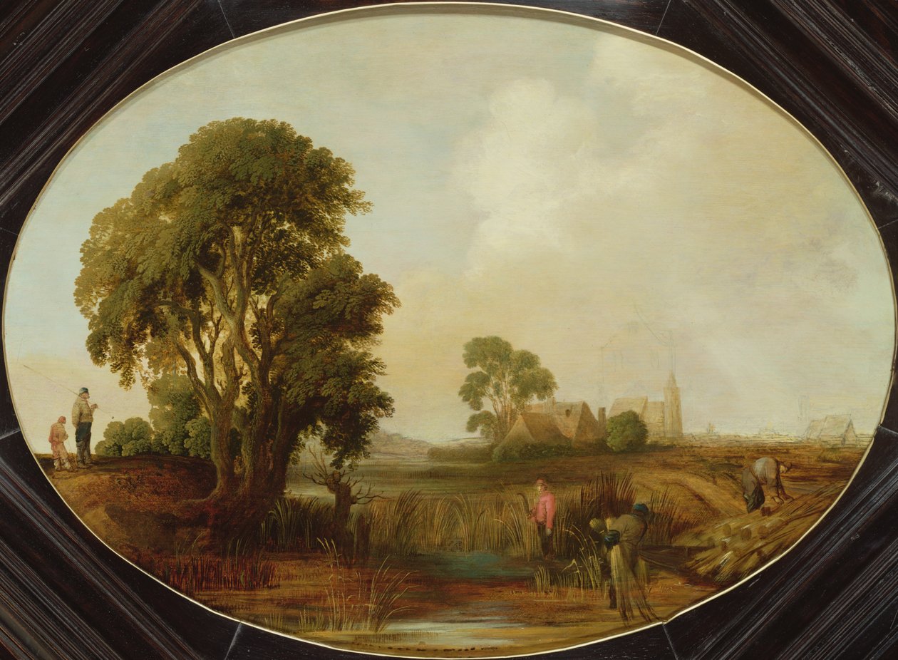 Maisema ruokoleikkureineen, 1600-luku tekijältä Aert van der Neer