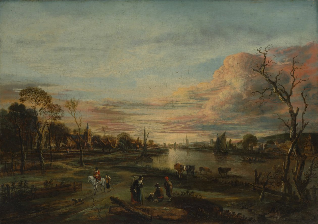 Maisema auringonlaskun aikaan, 1650-luku. tekijältä Aert van der Neer