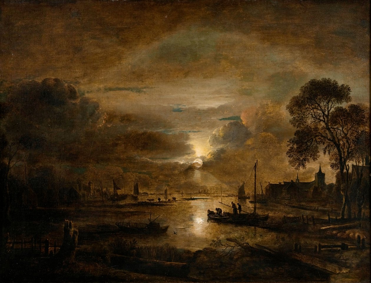 Kuunvalo hollantilaisella joella, noin 1650 (öljy kankaalle). tekijältä Aert van der Neer