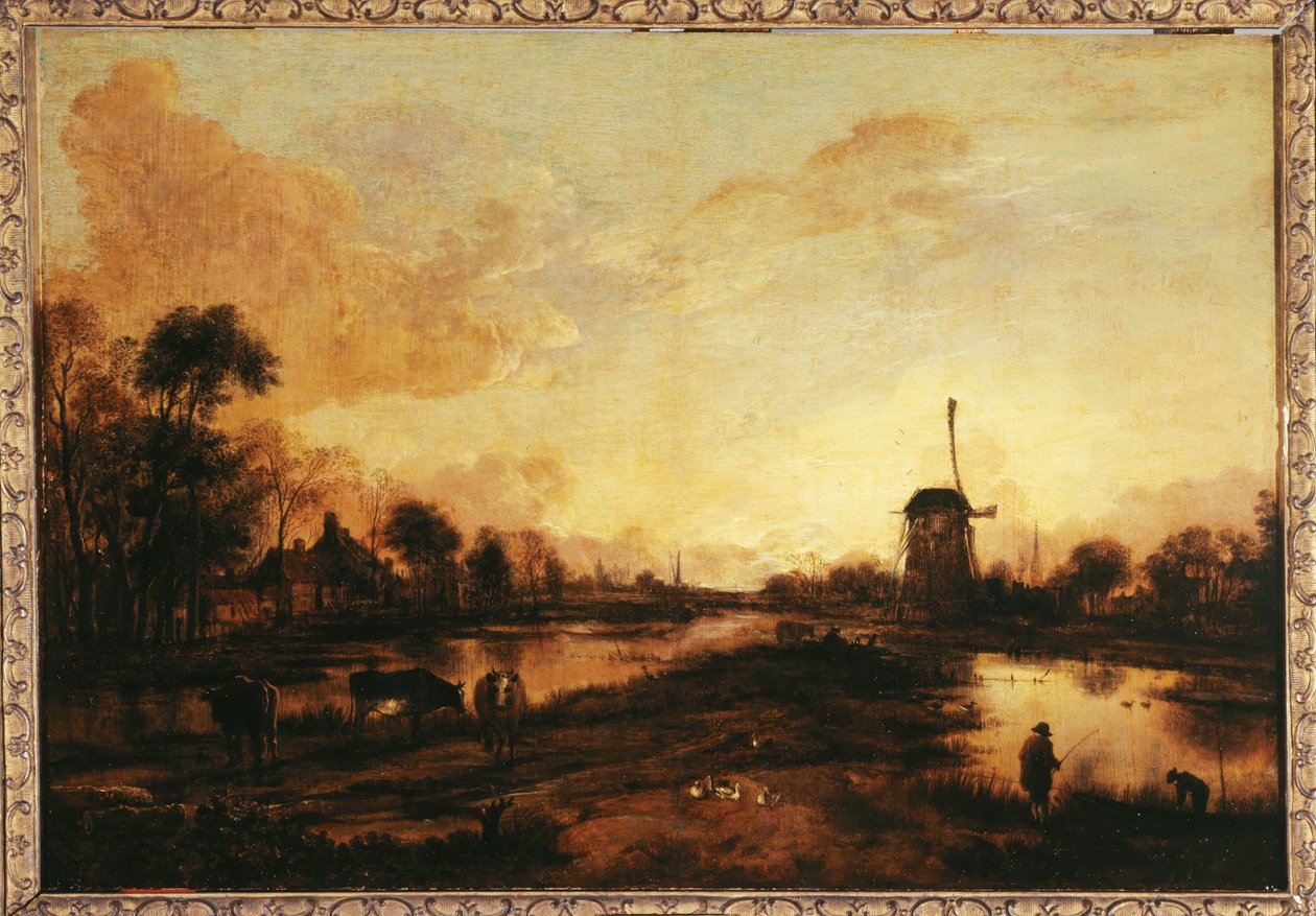 Auringonlasku Ysselillä, n. 1645 (öljy). tekijältä Aert van der Neer