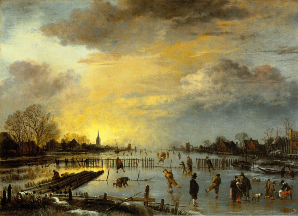 Winterlandschaft mit Schlittschuhläufern tekijältä Aert van der Neer