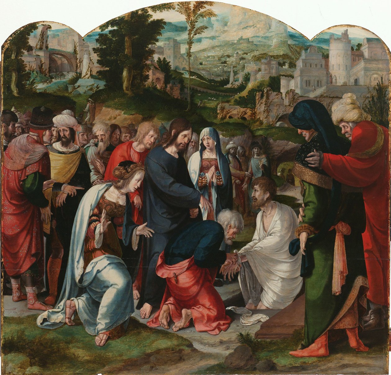 Lasaruksen herättäminen Triptyykin keskipaneeli Lasaruksen nostamisesta tekijältä Aertgen Claesz van Leyden (attributed to)