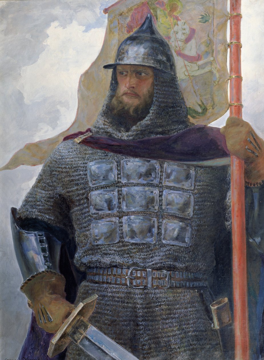 Aleksanteri Nevski (1220-63) Novgorodin herttua, Vladimirin suurherttua (öljy kankaalle) tekijältä Afanasiy Yefremovich Kulikov