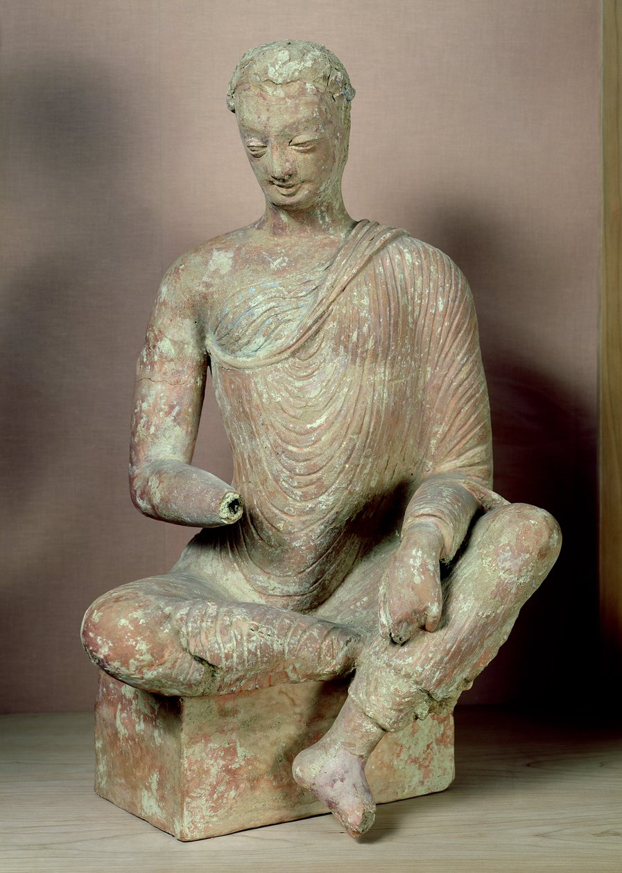 Buddha istuu meditaatiossa, Fondukistanista, 7.-8. vuosisadalta (terrakotta) tekijältä Afghan School