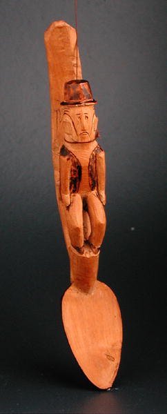 Eurooppalaisen miehen hahmo istumassa lusikan varrella, Kaakkois-Afrikka, 1800-luvun loppu (puu) tekijältä African