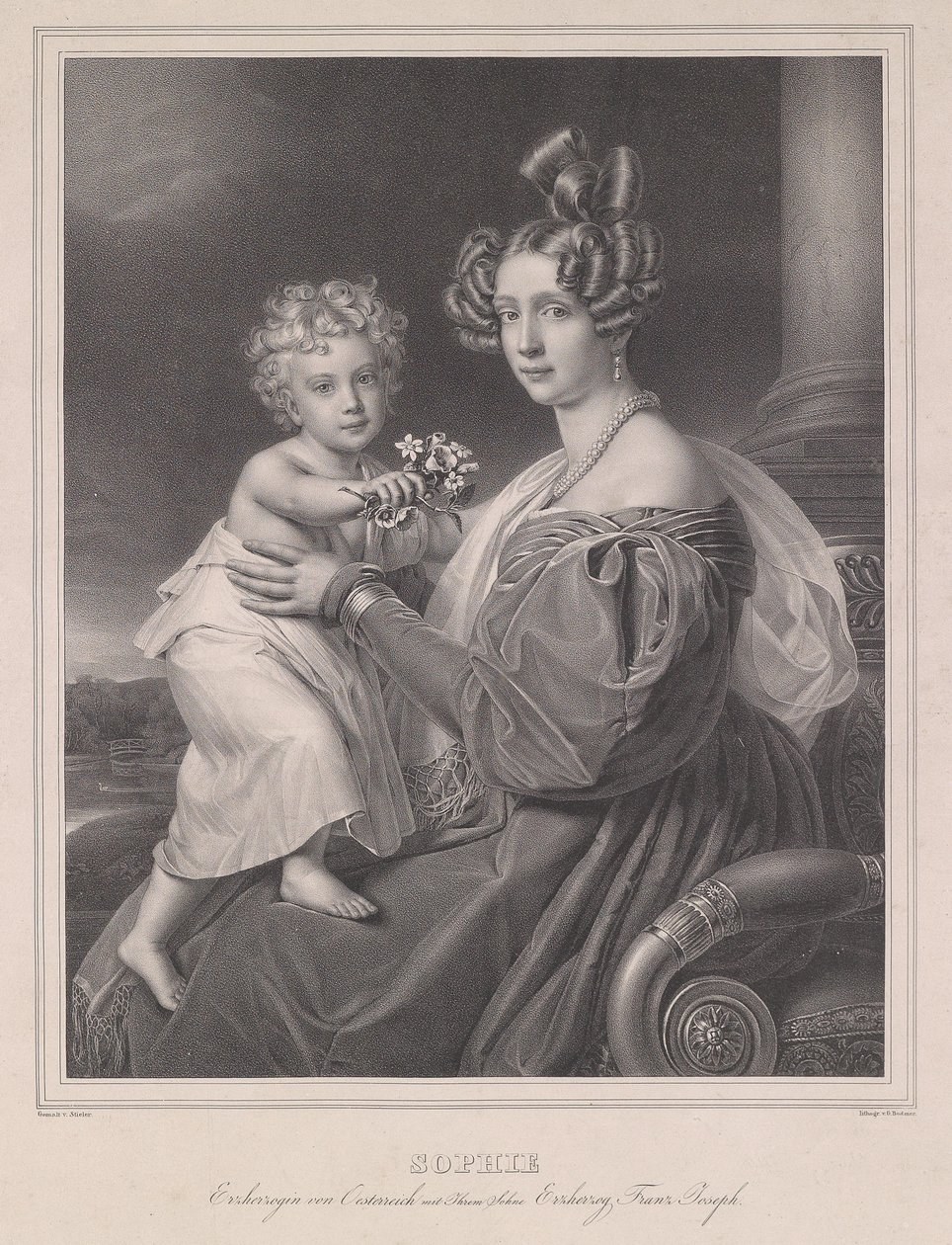 Erzherzogin Sophie mit ihrem Sohn Erzherzog Franz Joseph. tekijältä Joseph Carl Stieler