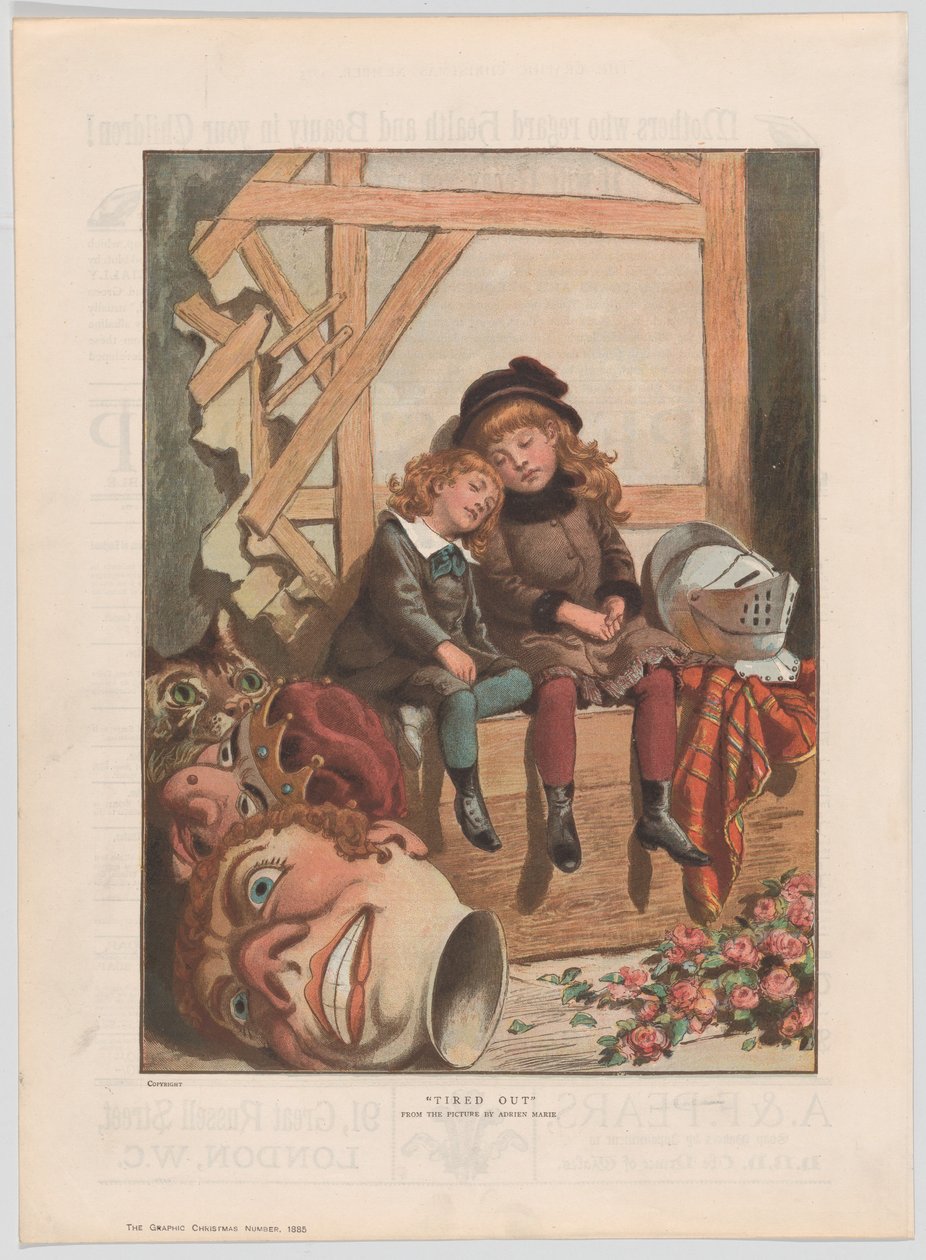 Väsynyt, The Graphic Christmas -numerosta, 7. joulukuuta 1885. tekijältä After Adrien Emmanuel Marie.