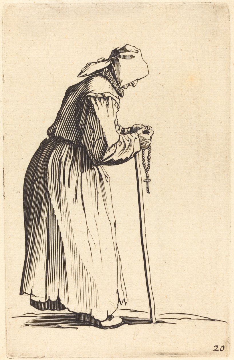 Kerjäläinen nainen ruusukon kanssa tekijältä After Jacques Callot
