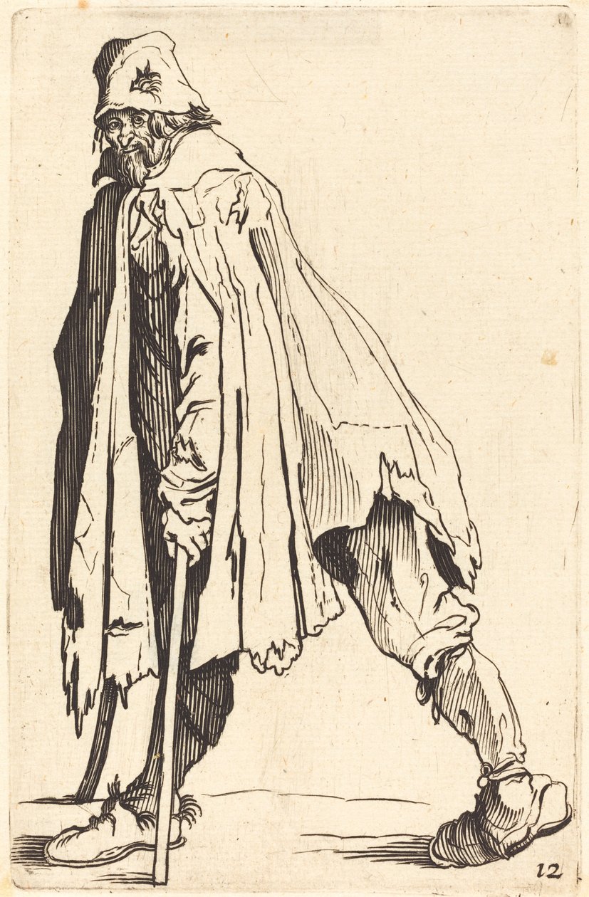 Kerjäläinen kainalosauvoilla ja lippisellä tekijältä After Jacques Callot