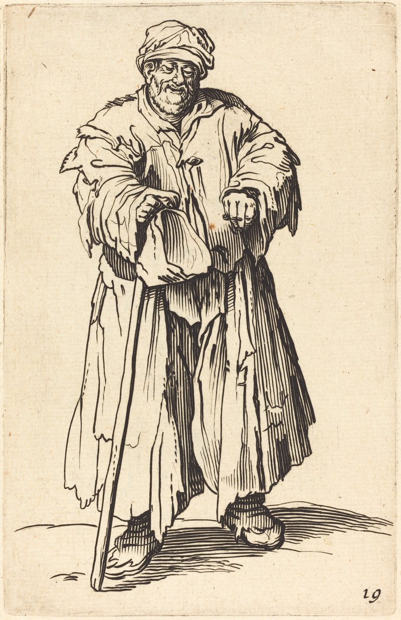Lihava kerjäläinen silmät alaspäin tekijältä After Jacques Callot