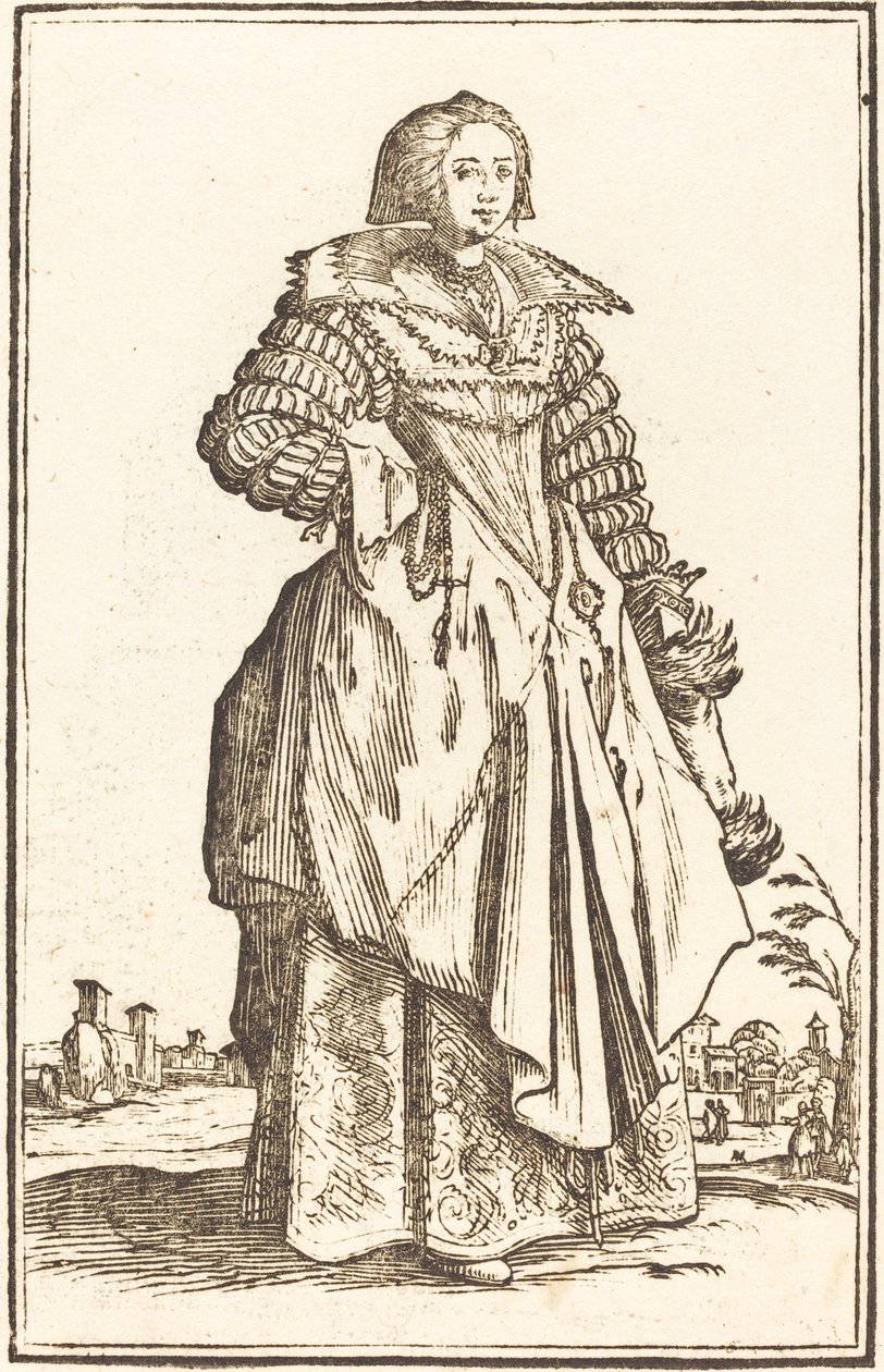 Jalo nainen, jolla on suuri kaulus tekijältä After Jacques Callot