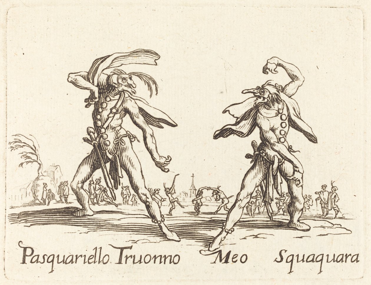 Pasquariello Truonno ja Meo Squaquara tekijältä After Jacques Callot