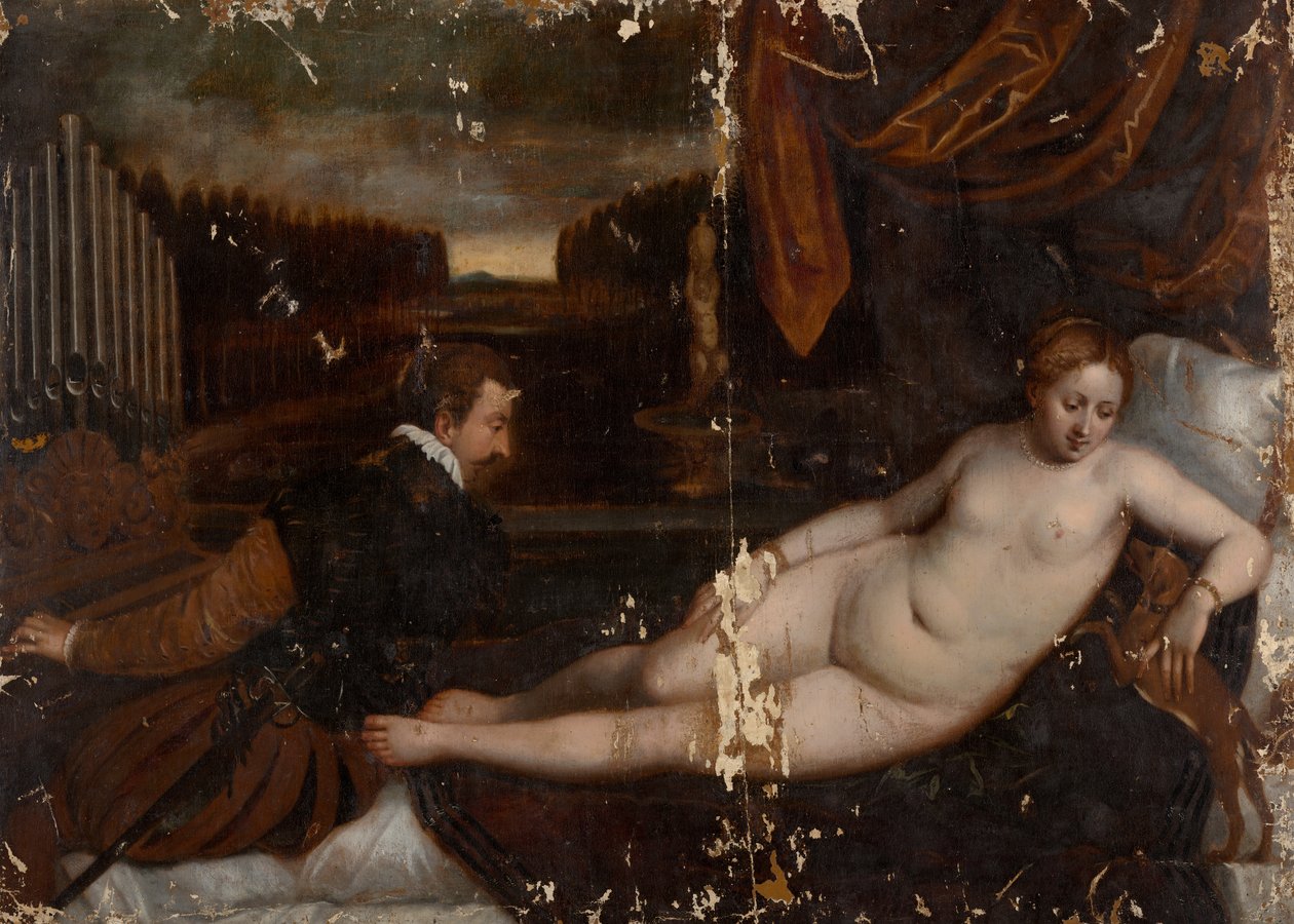 Venus urkurin ja koiran kanssa tekijältä after Titian