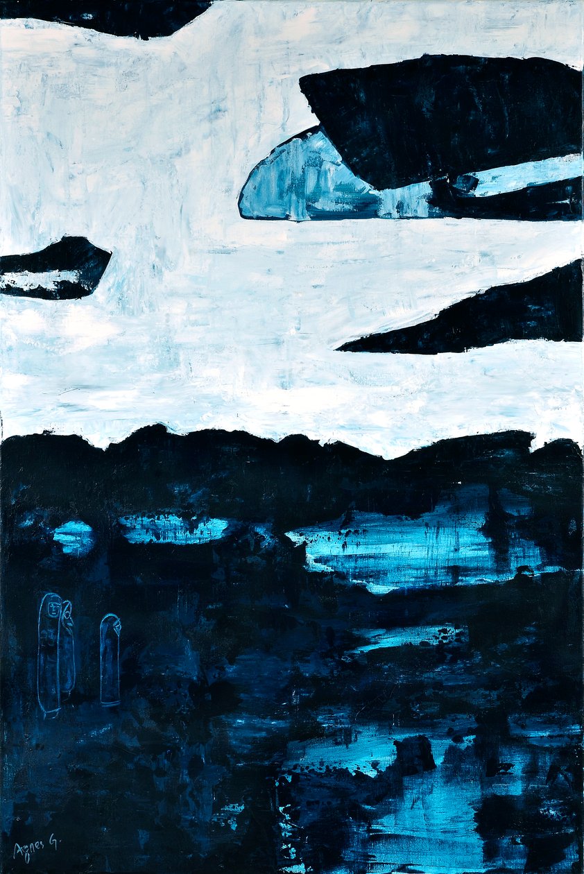 Muualla, 2018 (akryyli, muste kankaalle) tekijältä Agnes Girardon