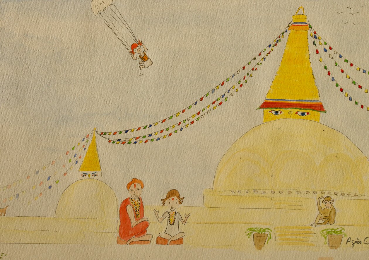 The Voyage, Kathmandu, 2015, akvarelli paperille tekijältä Agnes Girardon
