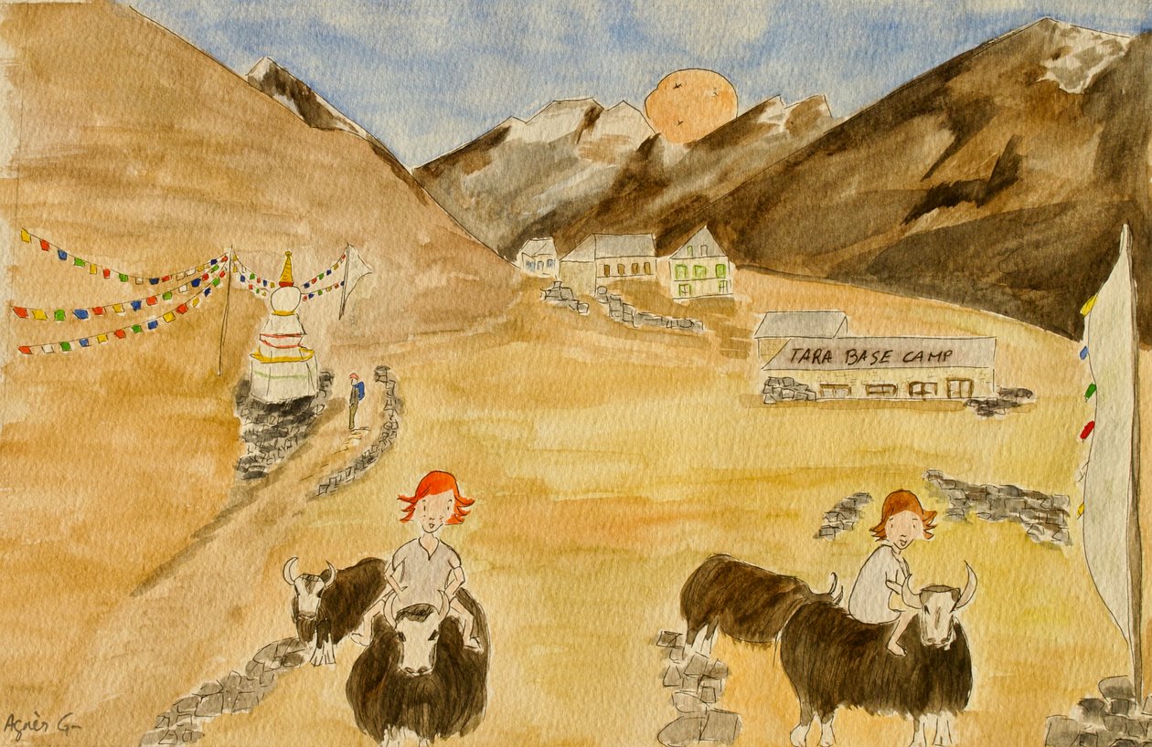 Matka, Langtang, 2015, akvarelli paperille tekijältä Agnes Girardon