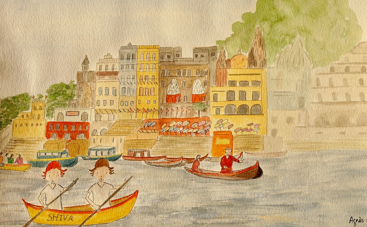 Matka, Varanasi, 2015, akvarelli paperille tekijältä Agnes Girardon