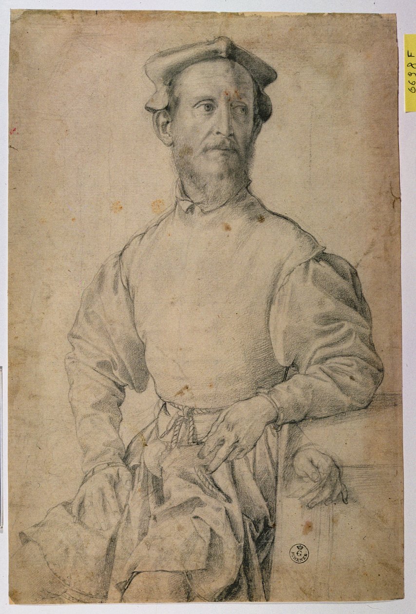 Jacopo Pontormon (1497-1557) muotokuva (musta liitu paperille) tekijältä Agnolo Bronzino