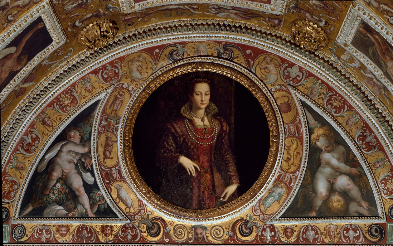 Eleonore de Toledon muotokuva (maalaus liuskekivelle tekijältä Agnolo (after) Bronzino