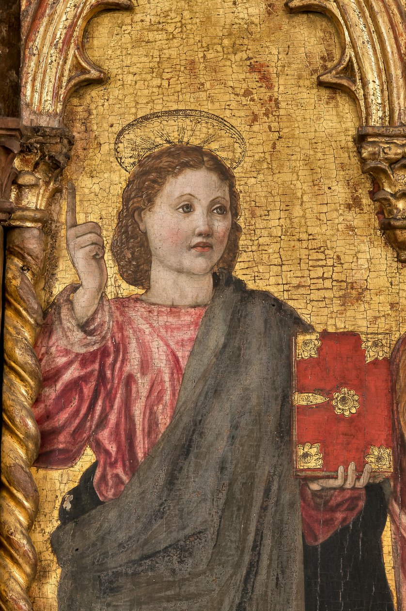 Neitsyen ja pyhien kruunaus, polyptyykki kultaisella pohjalla, yksityiskohta numerosta 2384569 (tempera paneelissa) tekijältä Agnolo and Bartolomeo degli Erri