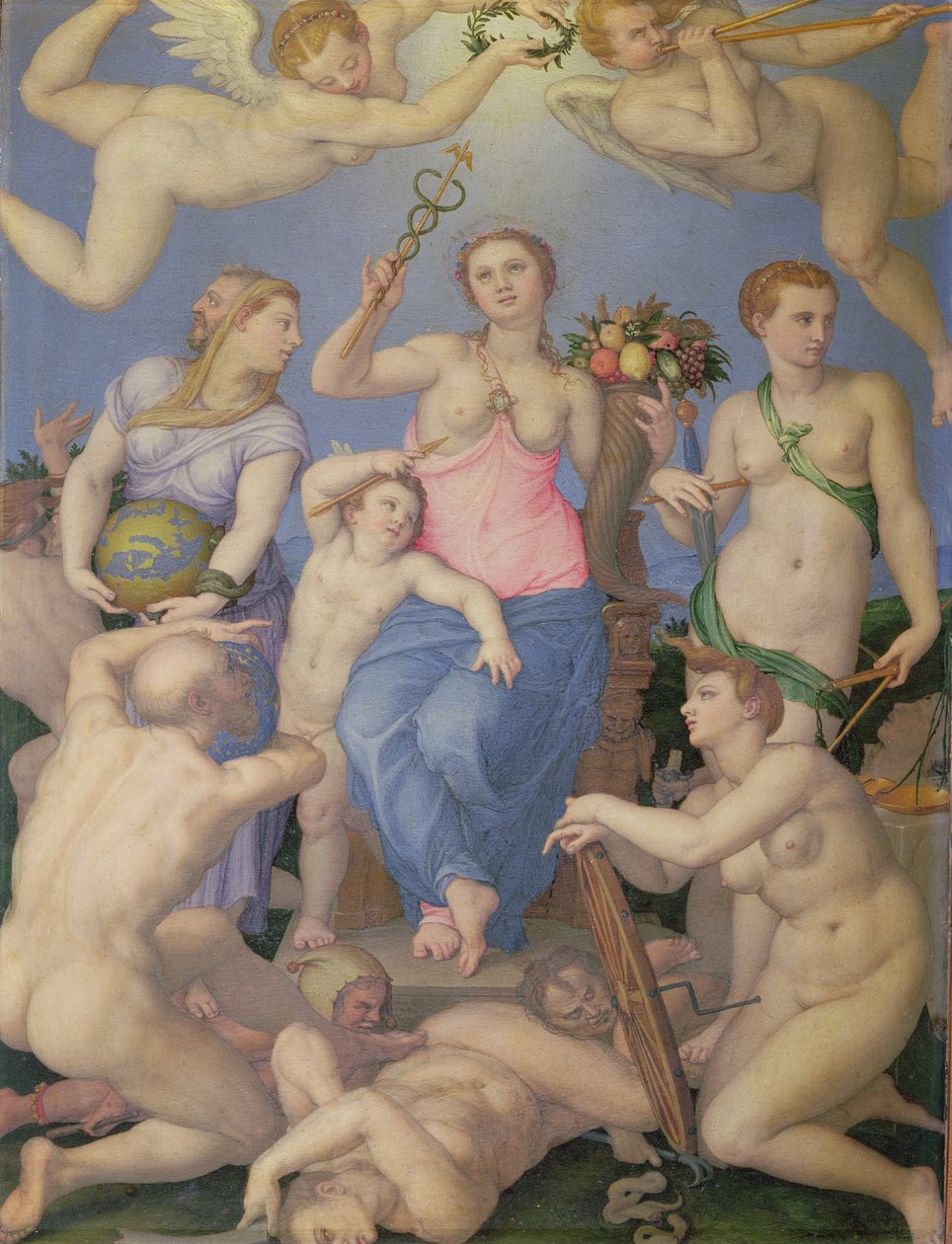 Onnen allegooria, n. 1567 (öljy kuparille) tekijältä Agnolo Bronzino
