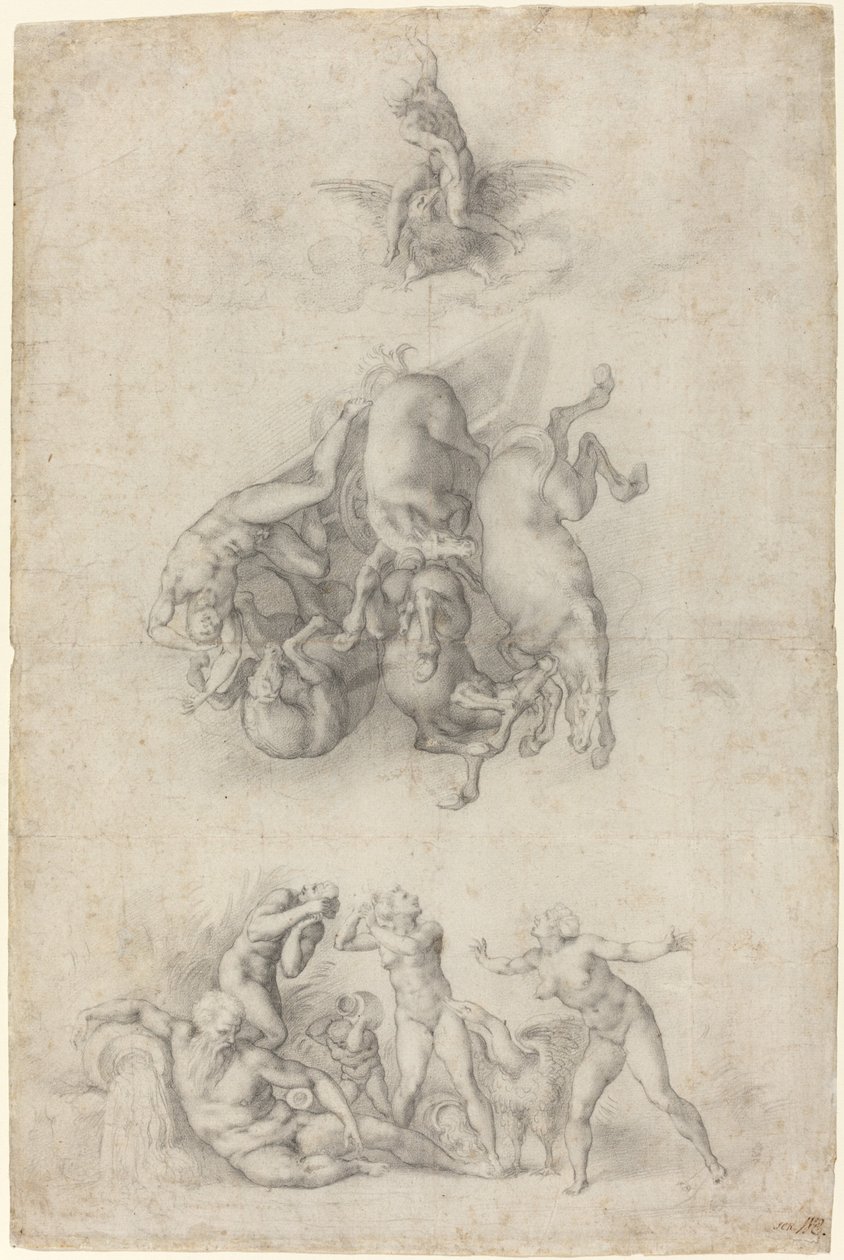 Phaethonin kaatuminen tekijältä Agnolo Bronzino or Giulio Clovio after Michelangelo