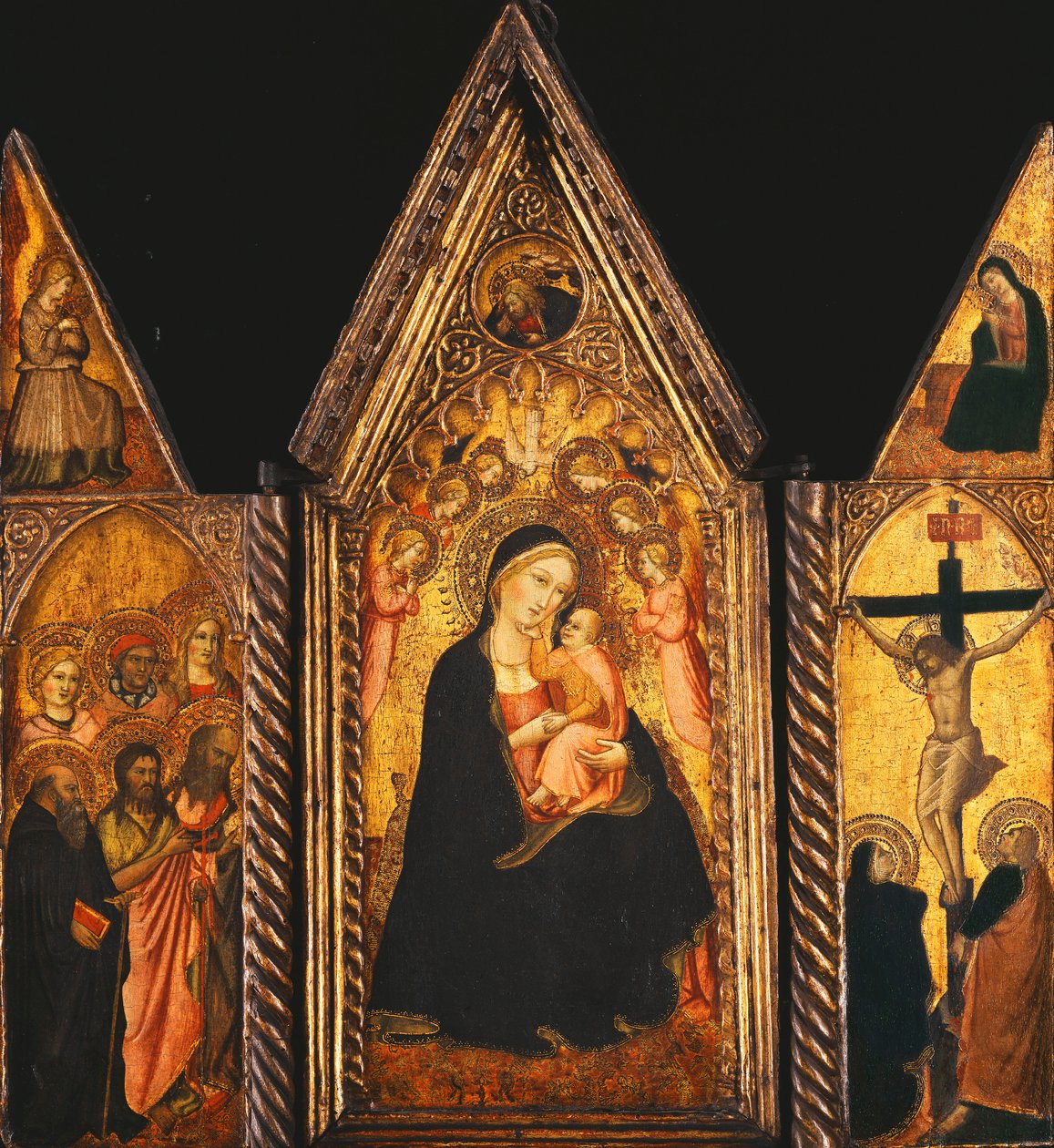 Kannettava triptyykki, jossa on Madonna ja enkeleiden valtaistuimella oleva lapsi, tekijältä Agnolo Gaddi