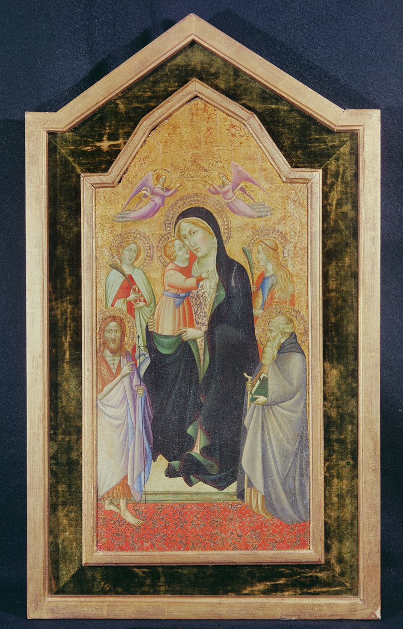 Madonna and Child Enthroned (tempera kullatulla pohjalevyllä) tekijältä Agnolo Gaddi