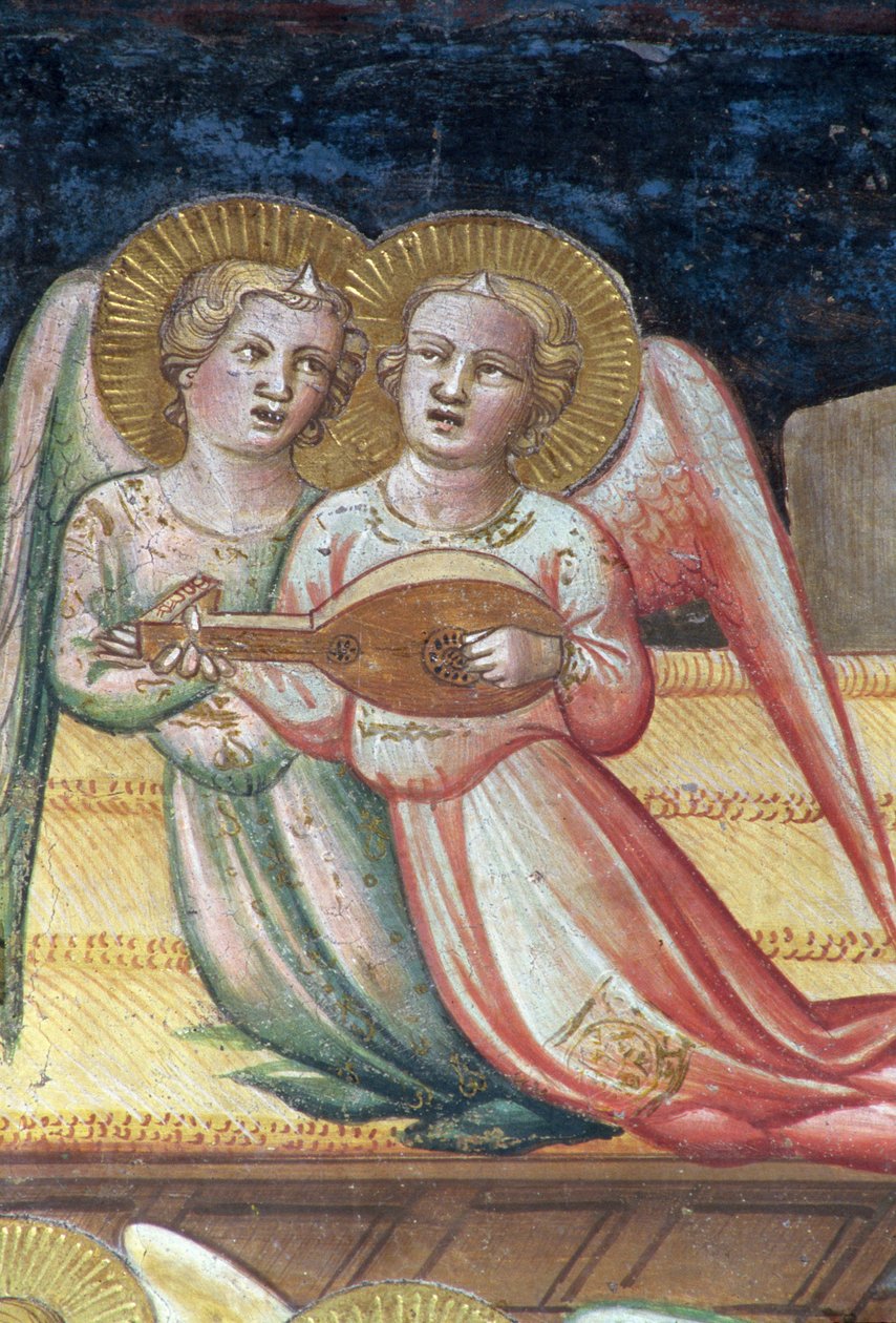 Kaksi musikaalienkeliä, yksityiskohta Neitsyen elämästä ja pyhä vyö, Pyhän vyön kappelista, 1392-95 tekijältä Agnolo Gaddi