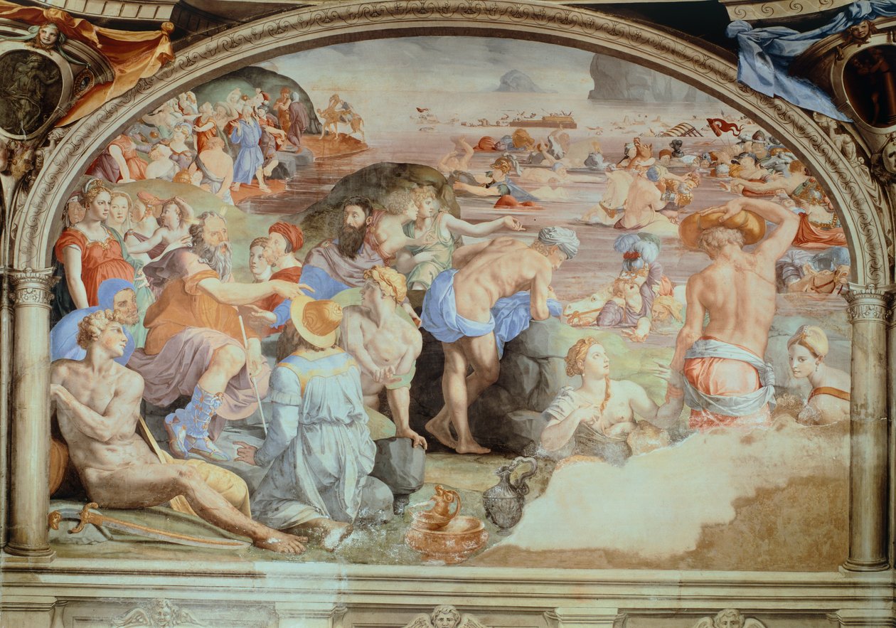 Punaisenmeren ylitys, Agnolo Bronzinon (1503-1572) fresko. Toledon Eleonoran kappeli, Palazzo Vecchio, Firenze. Italia tekijältä Agnolo Bronzino