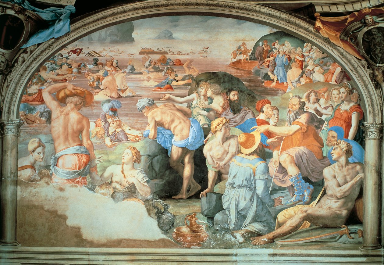Punaisenmeren ylitys, fresko Agnolo Bronzino (1503-1572). Palazzo Vecchio, Firenze. Italia tekijältä Agnolo Bronzino